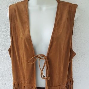 Faux suede fringe vest